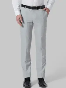 Park Avenue Men Grey Regular Fit Self Design Formal Trousers