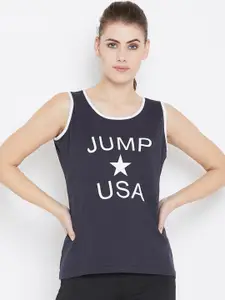 JUMP USA Women Navy Blue Printed Knitted Pure Cotton Top
