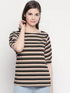 Annabelle by Pantaloons Women Peach-Coloured Striped Top
