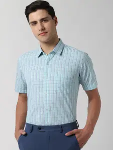 Peter England Men Blue Regular Fit Checked Formal Shirt