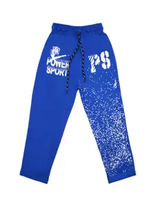 SWEET ANGEL Boys Blue & White Printed Straight-Fit Track Pants