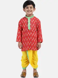 BownBee Boys Red & Yellow Printed Kurta with Dhoti Pants