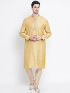 Sanwara Men Yellow & Gold-Toned Self Design Kurta with Churidar