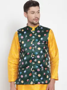 KLOTTHE Men Green & Pink Printed Nehru Jacket