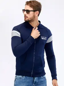 Maniac Men Navy Blue & Grey Colourblocked Sweatshirt