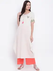 Be Indi Women Off-White Embroidered A-Line Kurta