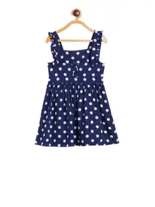KIDKLO Girls Navy Blue Printed Fit and Flare Dress