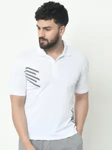 ARMISTO Men White & Grey Striped Polo Collar Dri-FIT T-shirt