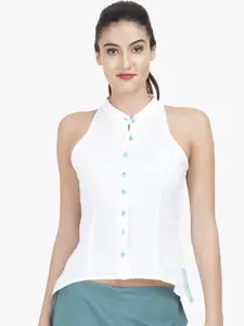 GRASS by Gitika Goyal Women White Solid Shirt Style Pure Cotton Top