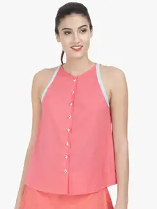 GRASS by Gitika Goyal Women Pink Solid A-Line Pure Cotton Top