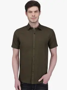 Southbay Men Olive Green Tailored Fit Solid Formal Shirt