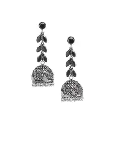 Bamboo Tree Jewels Silver-Toned & Black Dome Shaped Jhumkas
