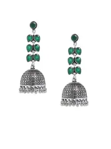 Bamboo Tree Jewels Green & Silver-Toned Handcrafted Dome Shaped Jhumkas