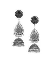 Bamboo Tree Jewels Silver-Toned Handcrafted Dome Shaped Jhumkas