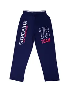 SWEET ANGEL Boys Navy Blue Solid Straight-Fit Track Pants