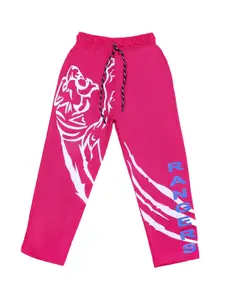 SWEET ANGEL Boys Pink & White Printed Straight-Fit Track Pants