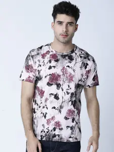 Huetrap Men Off-White & Pink Printed Round Neck T-shirt