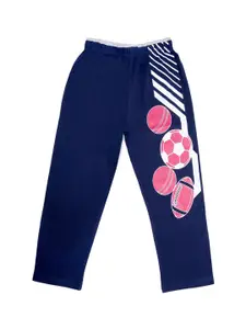 SWEET ANGEL Boys Navy Blue Printed Straight-Fit Track Pants
