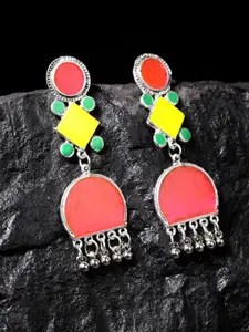 Moedbuille Pink & Yellow Brass-Plated Handcrafted Enamelled Quirky Drop Earrings