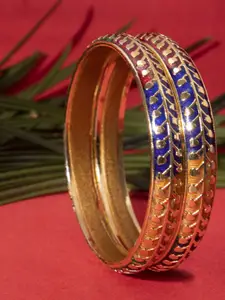 Mali Fionna Set of 2 Gold-Toned & Blue Enamelled Bangles