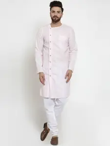 TREEMODA Men Pink Solid Linen Kurta with Churidar