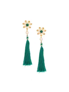 Tistabene Gold-Plated & Green Floral Drop Earrings