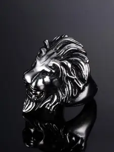 Yellow Chimes Men Silver-Toned Lion Symbol Masculine Stainless Steel Finger Ring