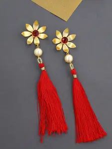 Tistabene Gold-Plated & Red Floral Drop Earrings