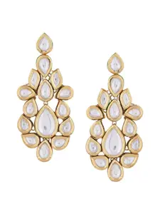 Tistabene Gold-Plated & White Leaf Shaped Drop Earrings