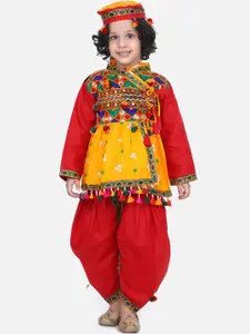 BownBee Boys Yellow & Red Embroidered Kurta with Dhoti Pants