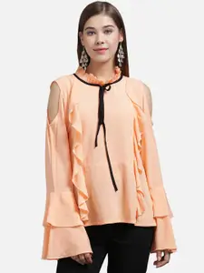 The Dry State Women Peach-Coloured Solid A-Line Top