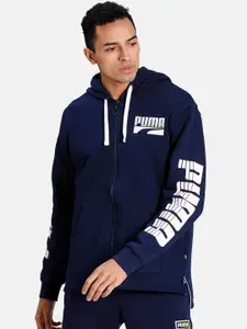 Puma Men Navy Blue Self Design Tailored Rebel Bold Full Zip Track Jacket