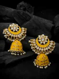 Silvermerc Designs Gold-Plated & Yellow Kundan Studded Dome Shaped Jhumkas