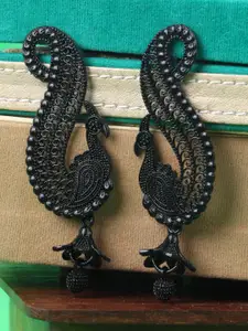 ANIKAS CREATION Black Peacock Shaped Drop Earrings