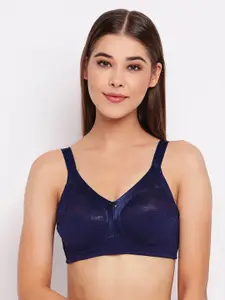 Enamor Navy Non-Wired Non Padded Full Coverage Full Support Everyday Bra with Lace A014