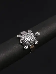 Yellow Chimes Oxidised 925 Sterling Silver Tortoise Luck Charm Handcrafted Finger Ring