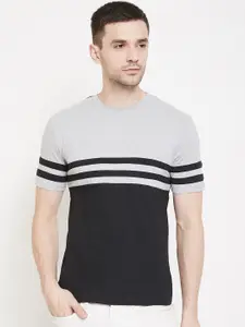 GRITSTONES Men Black & Grey Colourblocked Anti Viral Round Neck T-shirt