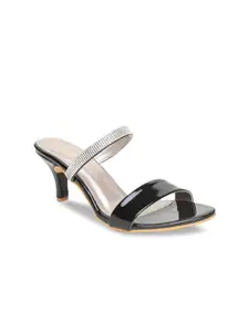 VALIOSAA Women Black & Silver-Toned Embellished Heels