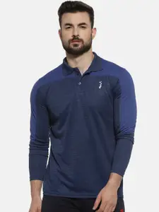 Campus Sutra Men Navy Blue Colourblocked Polo Collar T-shirt
