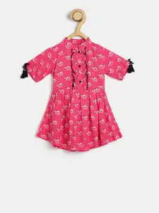 Bella Moda Girls Pink Printed Fit and Flare Dress