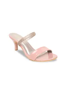 VALIOSAA Women Pink & Gold-Toned Colourblocked Slim heels