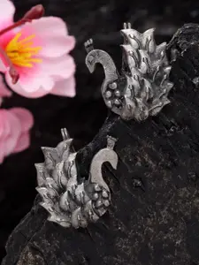 Moedbuille Silver-Toned Peacock Shaped Studs