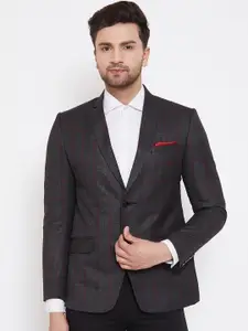 Spirit Men Charcoal-Grey & Red Checked Tailored-Fit Single-Breasted Casual Sustainable Blazer
