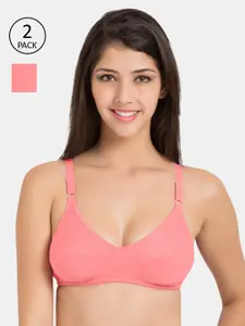 Souminie Pack of 2 Coral Pink Solid Non-Wired Non Padded Everyday Bra SLY-935-2PC-CRL-30B