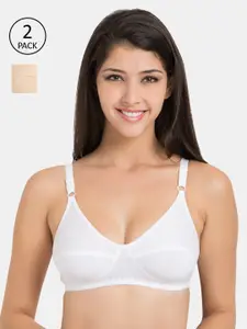 Souminie White & Beige Pack of 2 Non-Wired Non Padded Everyday Bra SLY-935-WH-2PC-SK-30B