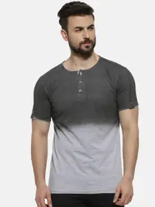 Campus Sutra Men Charcoal Colourblocked Grey Henley Neck T-shirt