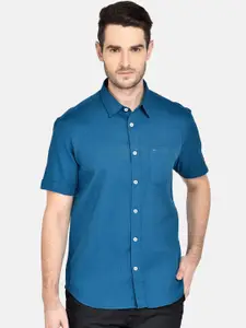 Basics Men Navy Blue Slim Fit Solid Casual Shirt