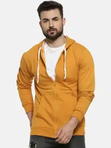 Campus Sutra Men Yellow Solid Hooded Sweatshirt