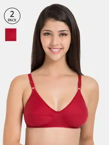 Souminie Pack Of 2 Red Solid Non-Wired Non Padded Everyday Bra SLY-935-2PC