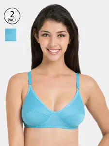 Souminie Pack of 2 Blue Solid Non-Wired Non Padded Everyday Bras SLY-935